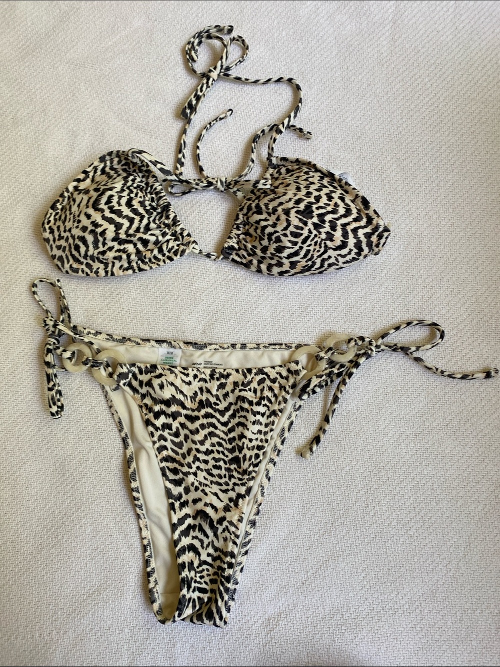 aerie Black and Cream Animal Print Tie Bikini